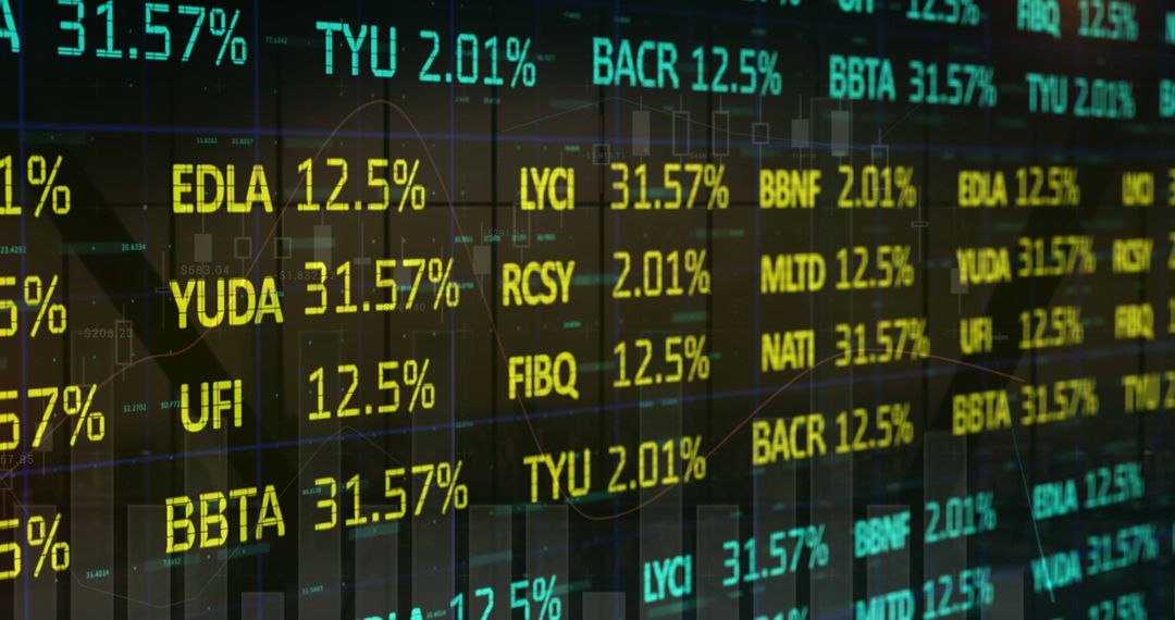 Dynamic Stock Market Financial Data Display over Black Background
