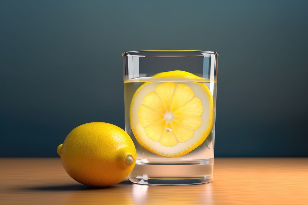 Glass of lemon juice and lemon on blue background, created using generative ai technology - Free Images, Stock Photos and Pictures on Pikwizard.com