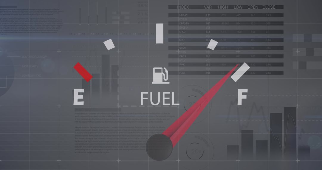 Fuel Gauge Dashboard Overlay with Data Analytics and Graphs