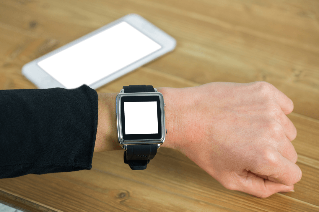 Businesswoman Wearing Smartwatch And Using Smartphone High Detail Transparent