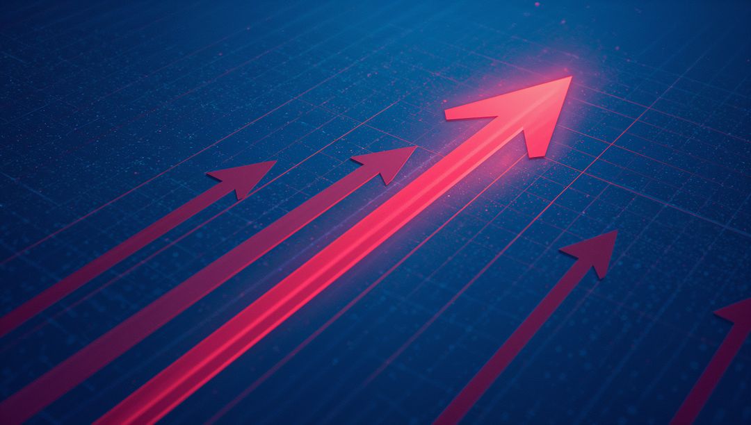 Rising Momentum Visualized with Bright Red Arrow on Digital Abstract Background