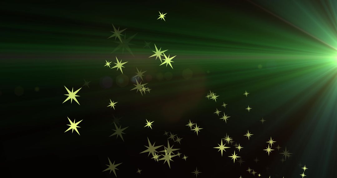 Glowing Golden Stars and Light Trails on Dark Background