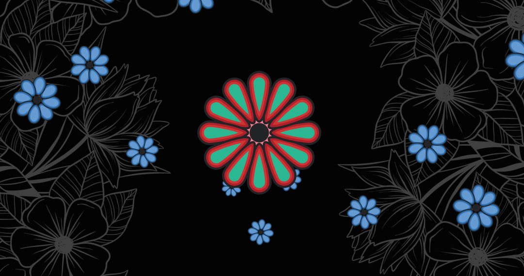 Digital Floral Art with Bright and Detailed Flower Icons on Black Background - Free Images, Stock Photos and Pictures on Pikwizard.com