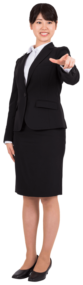 Asian Businesswoman Pointing and Smiling on Transparent Background