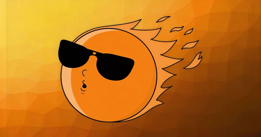 Flaming Sun Orb Wearing Sunglasses on Orange Polygonal Gradient