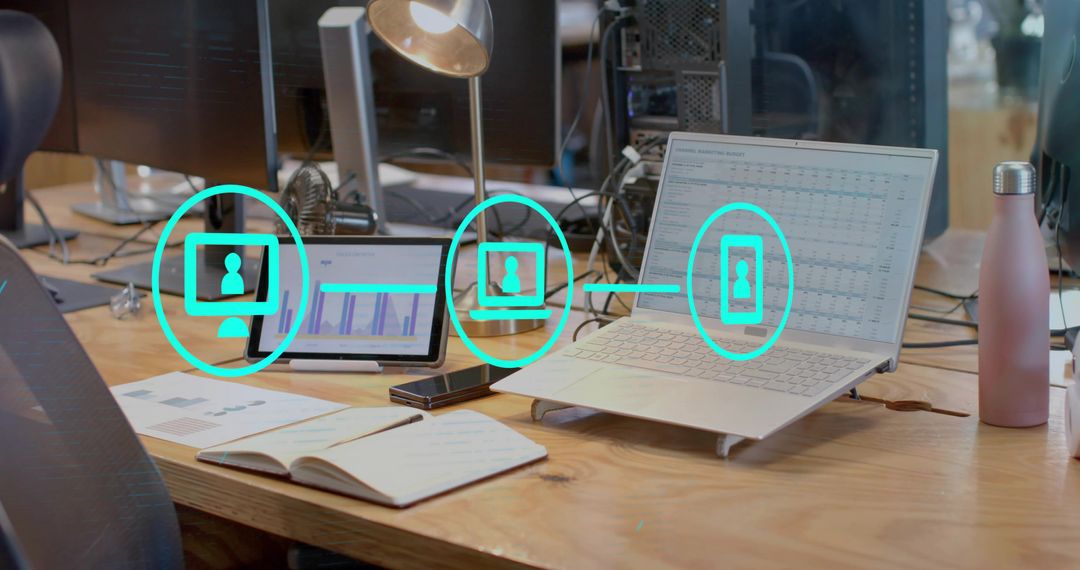 Office Workspace with Laptop Displaying Business Analytics