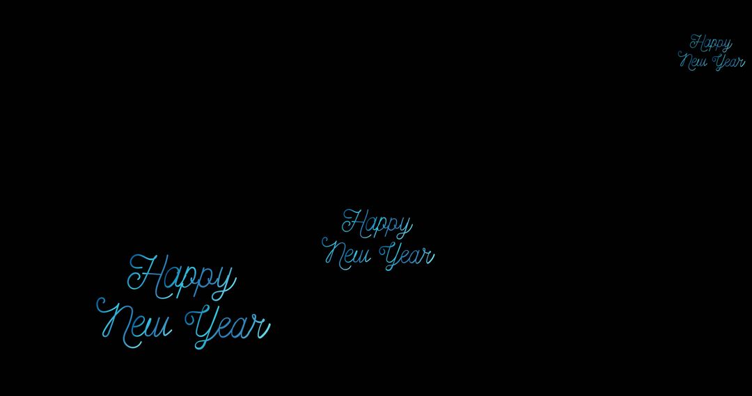 Blue Happy New Year Handwritten Text on Black Background