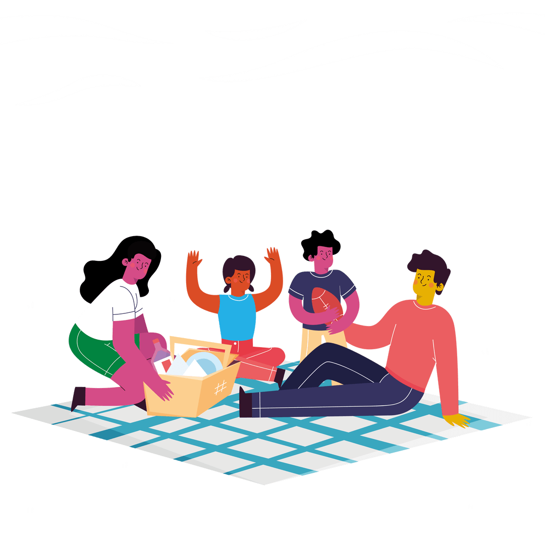 Family Enjoying Picnic Together on Checked Blanket Transparent Background