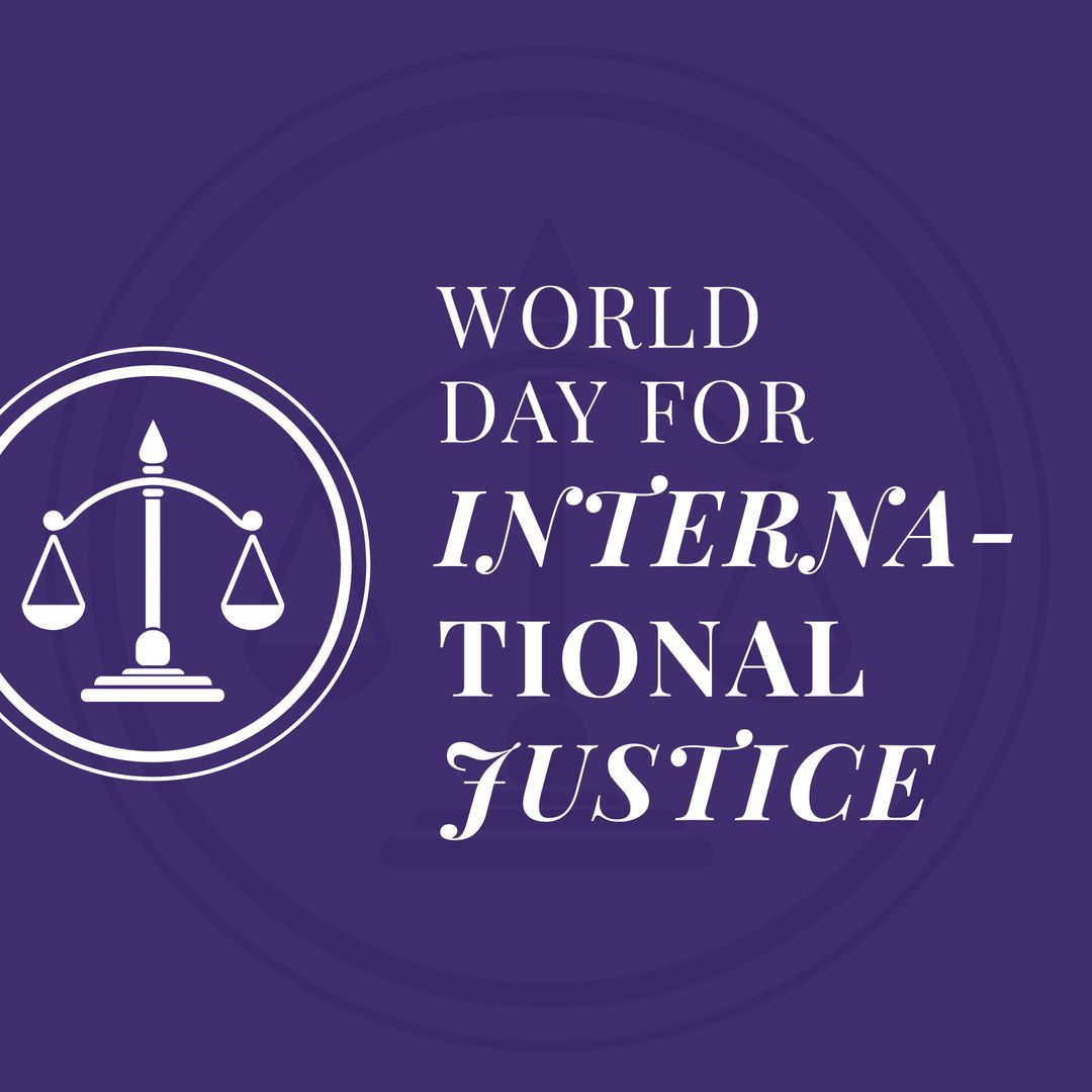 World Day for International Justice with Scales on Violet Background