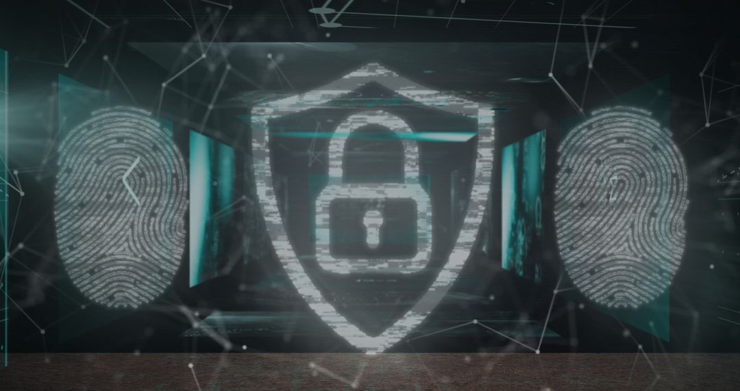 Futuristic Cybersecurity Concept with Padlock and Fingerprints