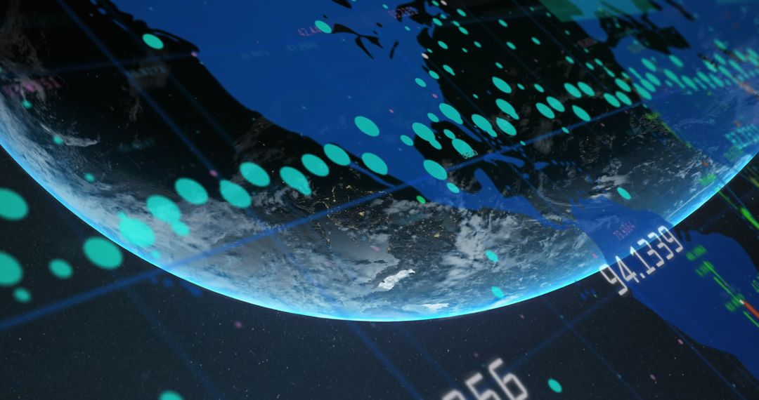 Digital Financial Data Overlay on Rotating Globe