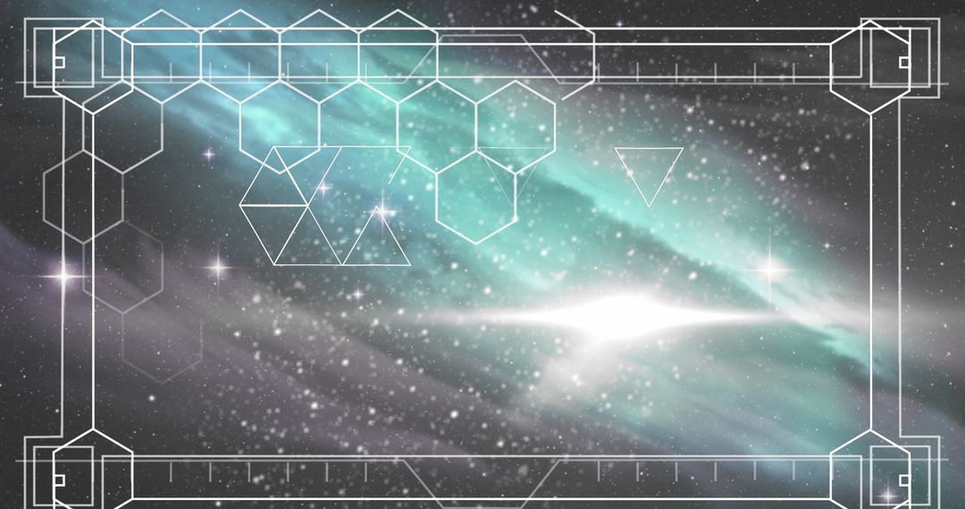 Futuristic Digital Interface Featuring Cosmic Background and Geometric Patterns