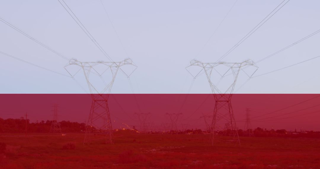 High Voltage Power Lines Against Polish Flag Backdrop