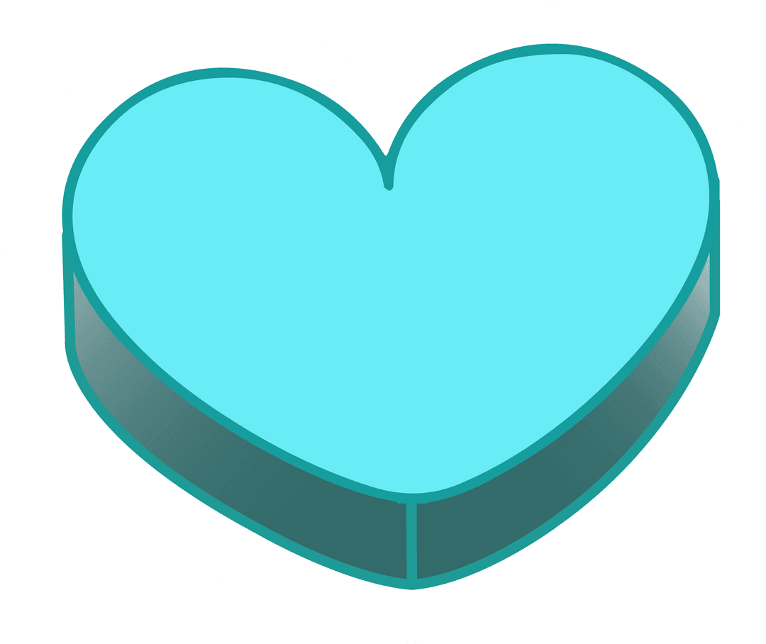 3D Turquoise Heart Shape on Transparent Background