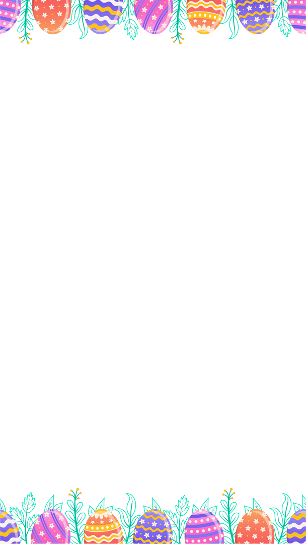 Transparent Easter Border with Decorative Patterned Eggs and Garlands