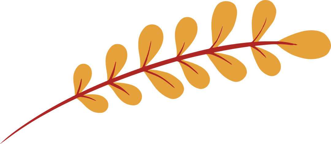 Minimalist Branch with Red Stem and Yellow Leaves on Transparent Background
