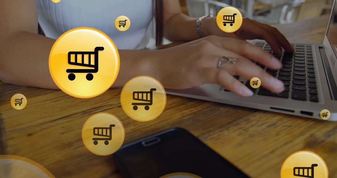 Online shopping concept with woman using laptop