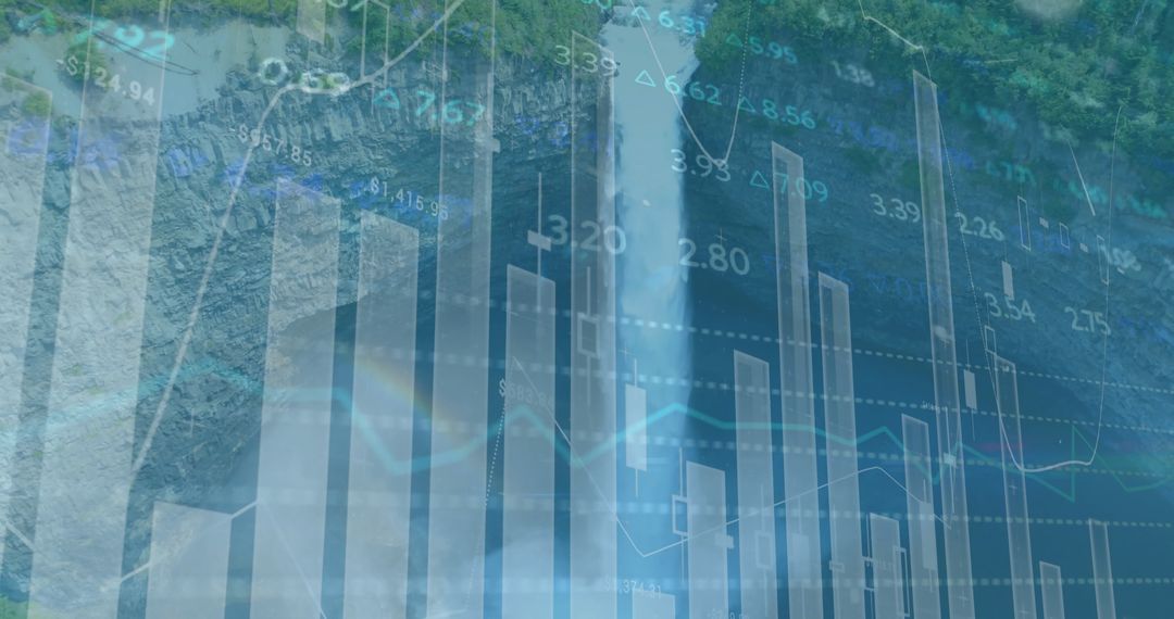 Nature Meets Technology: Waterfall with Financial Data Overlay