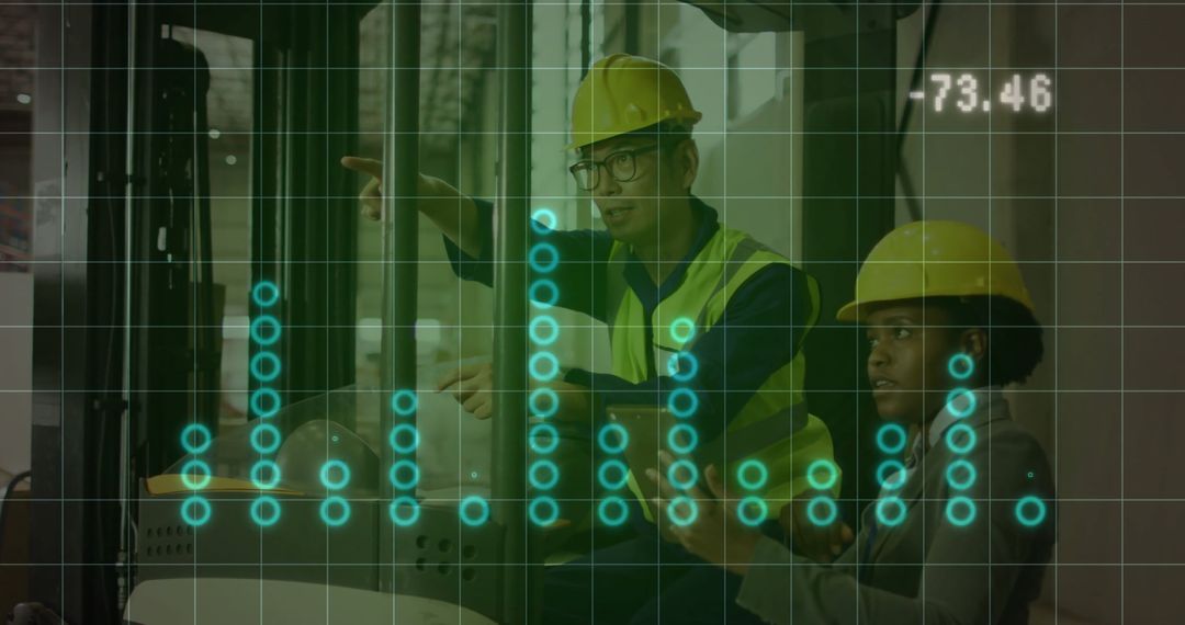 Warehouse Workers Analyzing Financial Data Infographic