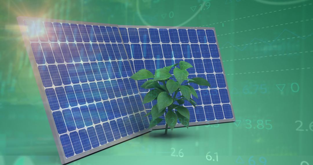 Solar Panels with Plant Symbolizing Renewable Energy and Growth