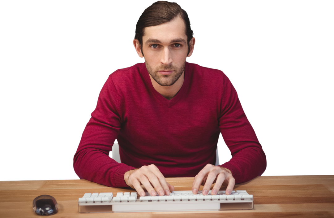 Serious Man Typing on Keyboard at Office Desk with Transparent Background - Download Free Stock Images Pikwizard.com