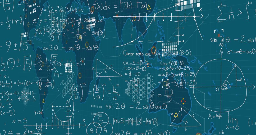 Complex Mathematical Formulas on World Map Grid