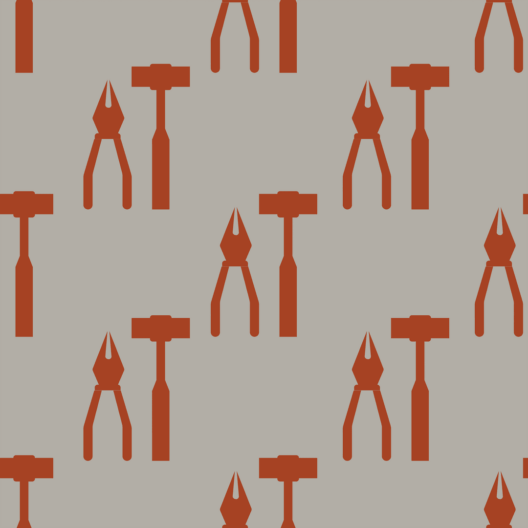 Repeat pattern of pliers and hammers on transparent grey background