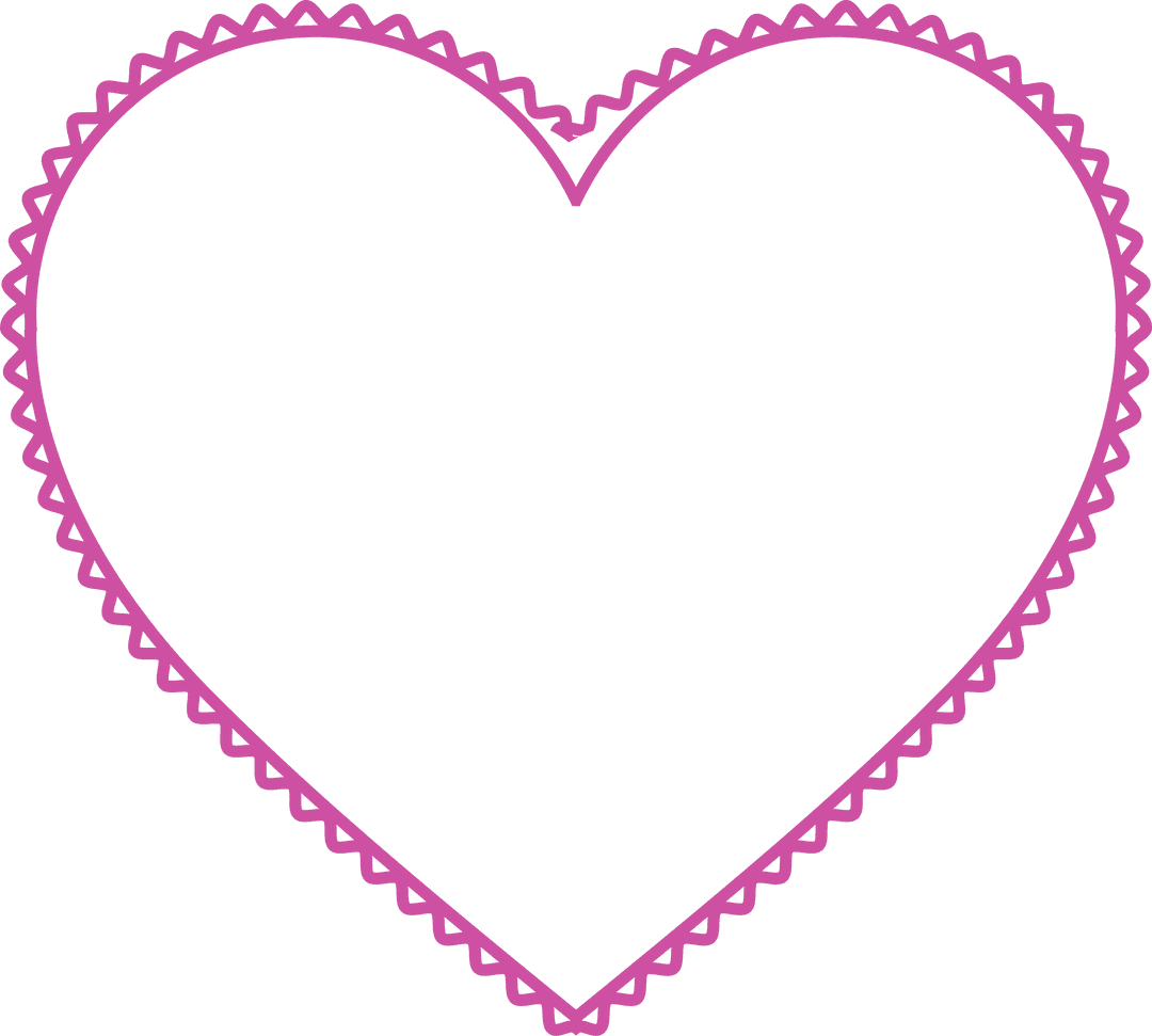 Elegant Scalloped Pink Heart Outline on Transparent Background