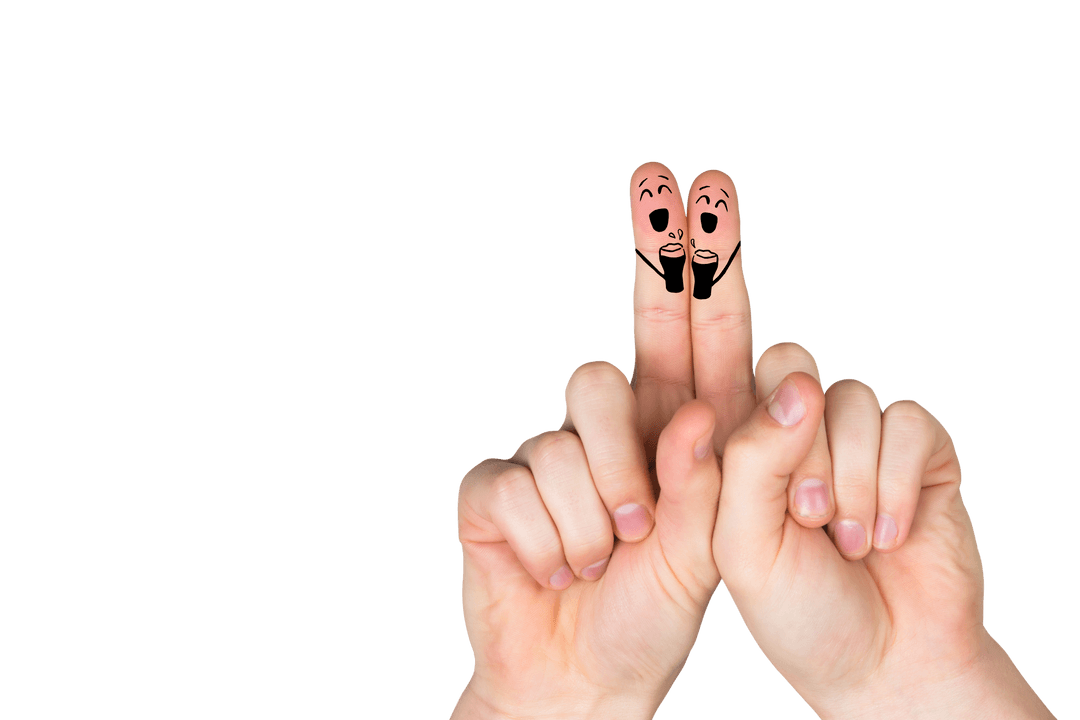 Fingers with Expressive Faces Holding Beers on Transparent Background