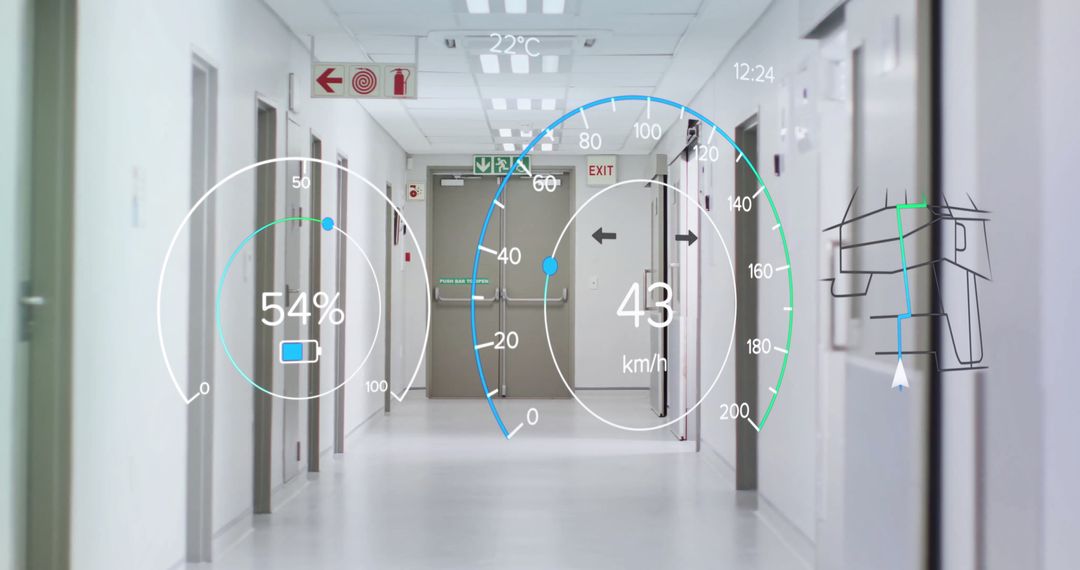 Futuristic Car Dashboard in Hospital Corridor