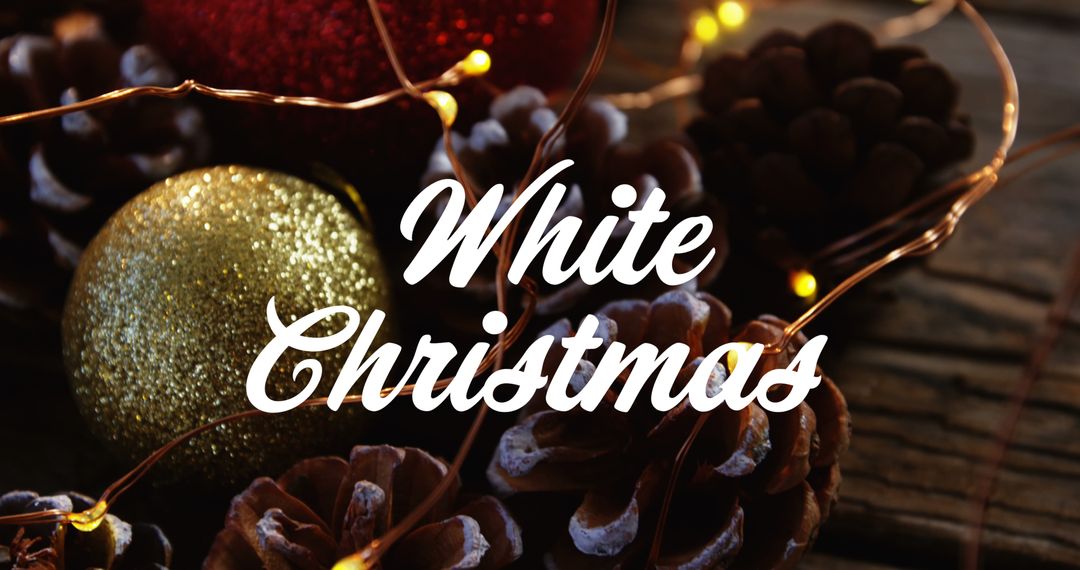Festive White Christmas Decoration with Pine Cones and String Lights