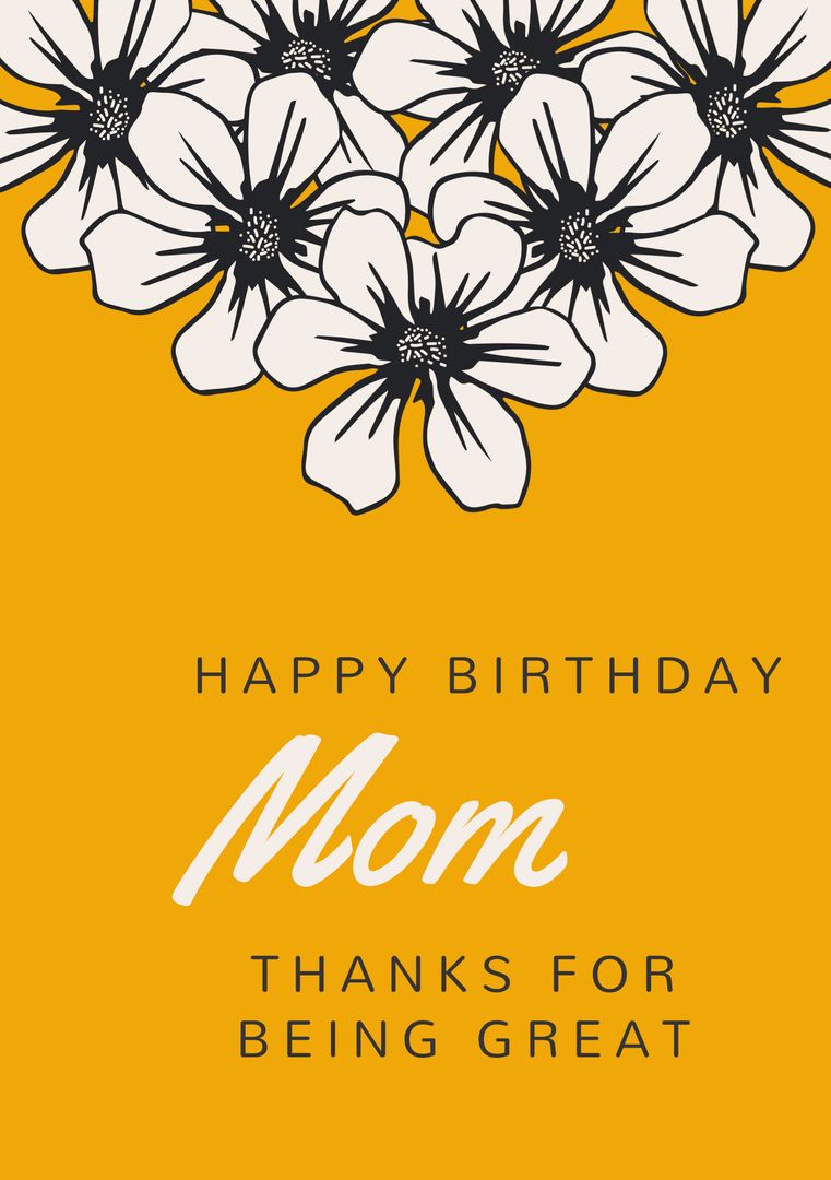 Bold White Floral Birthday Card for Mom - Download Free Stock Templates Pikwizard.com