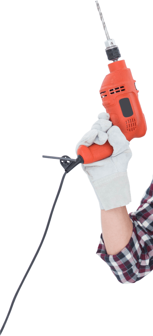 Hand Holding Drill Machine on Transparent Background
