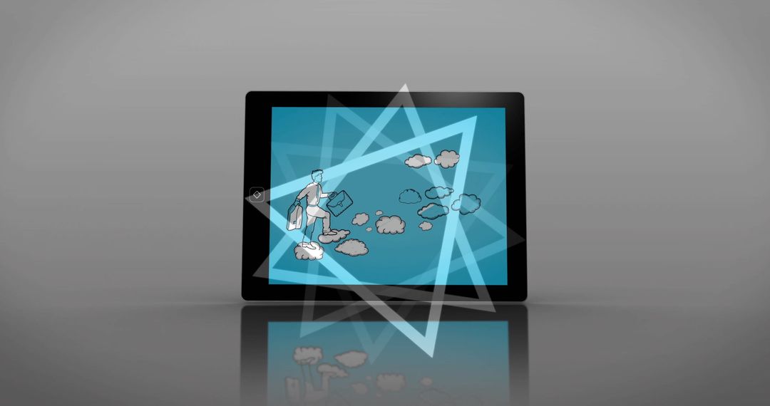 Innovative Businessman Floating on Digital Clouds