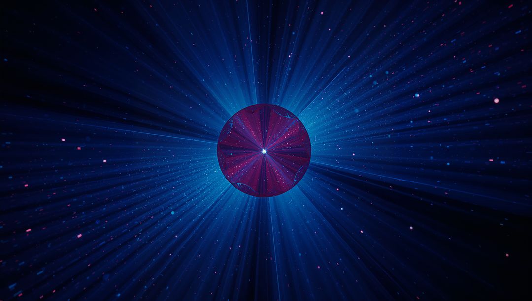 Abstract Red Sphere with Radiating Blue Light in Cosmic Space