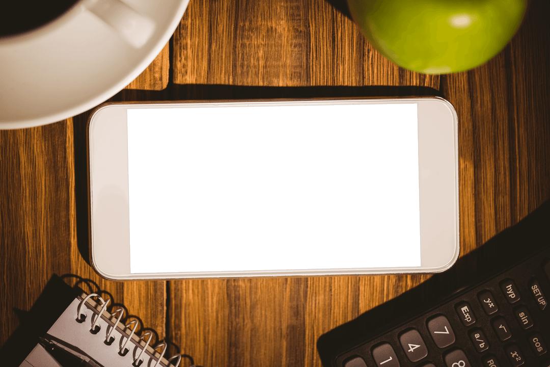 Transparent Smartphone Display on Office Desk with Supplies