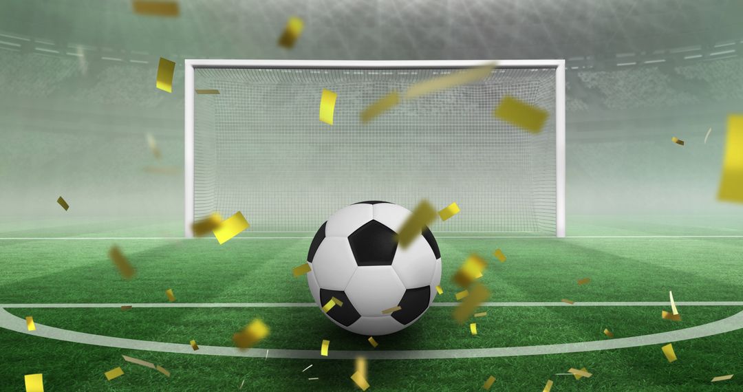 Celebratory Soccer Goal with Flying Gold Confetti