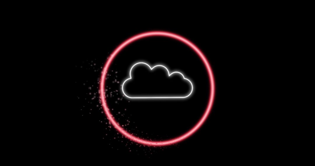 Neon Cloud Icon in Glowing Sci-Fi Circle on Black Background