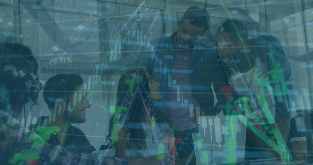 Diverse Team Collaborating on Financial Data Visualization