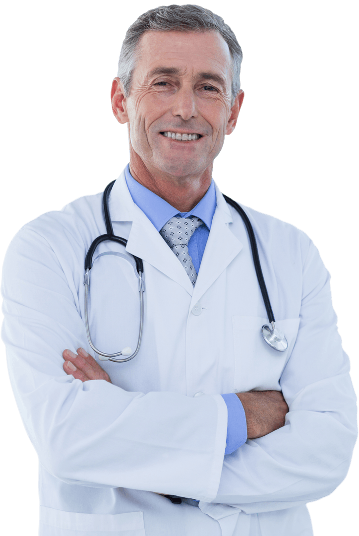 Senior Physician in White Coat with Confident Smile on Transparent Background