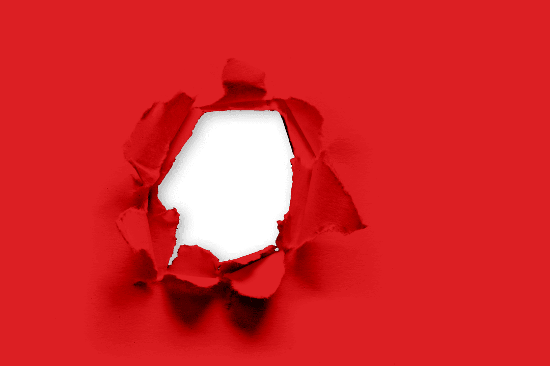 Transparent Red Crumpled Paper with Isolated Torn Space
