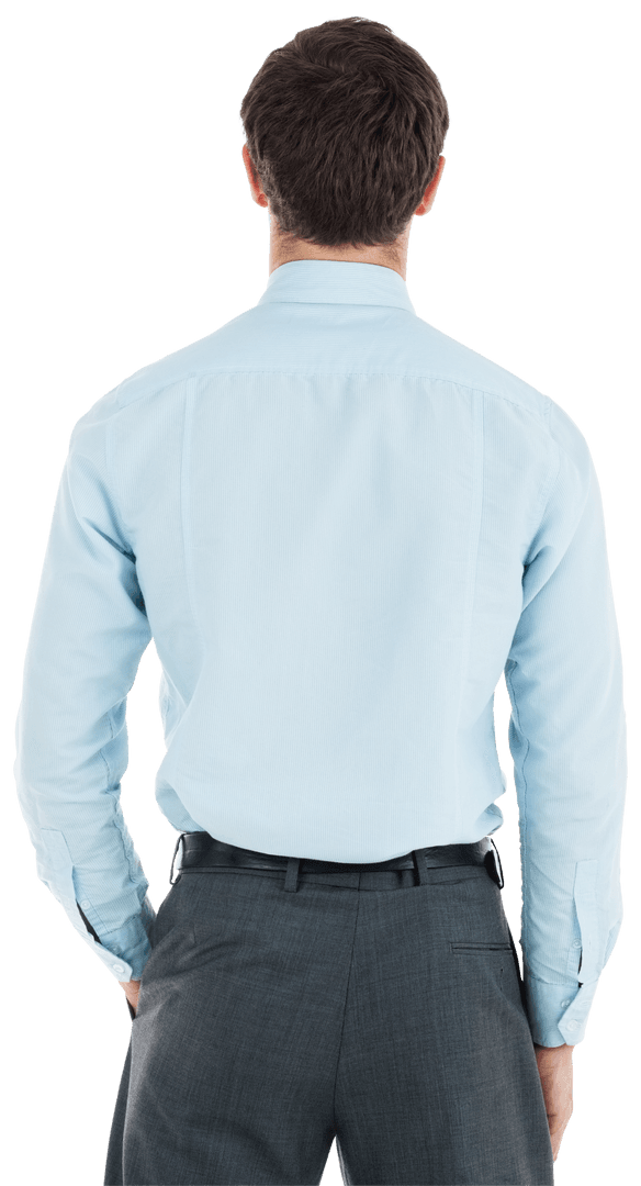 Transparent Businessman Standing with Hand in Pocket from Back