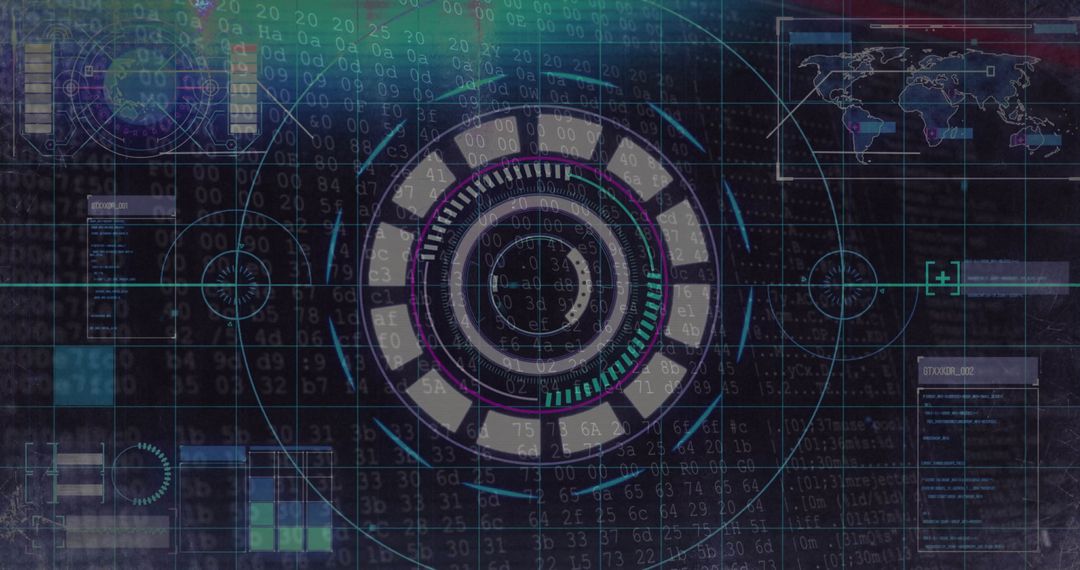 Futuristic Technology Interface with Binary Code Overlay