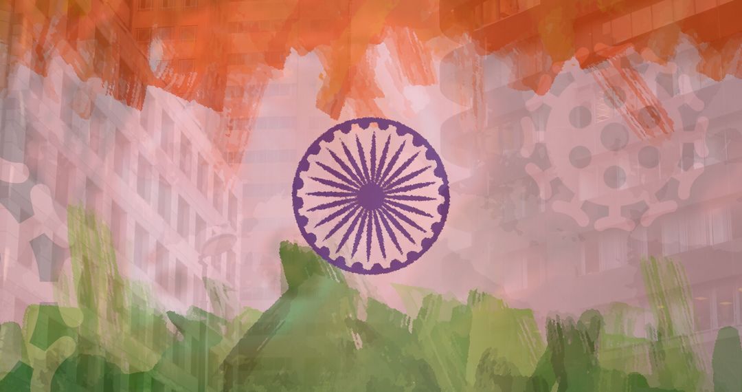 Indian Flag Overlay with Modern Buildings and Covid-19 Illustration - Free Images, Stock Photos and Pictures on Pikwizard.com