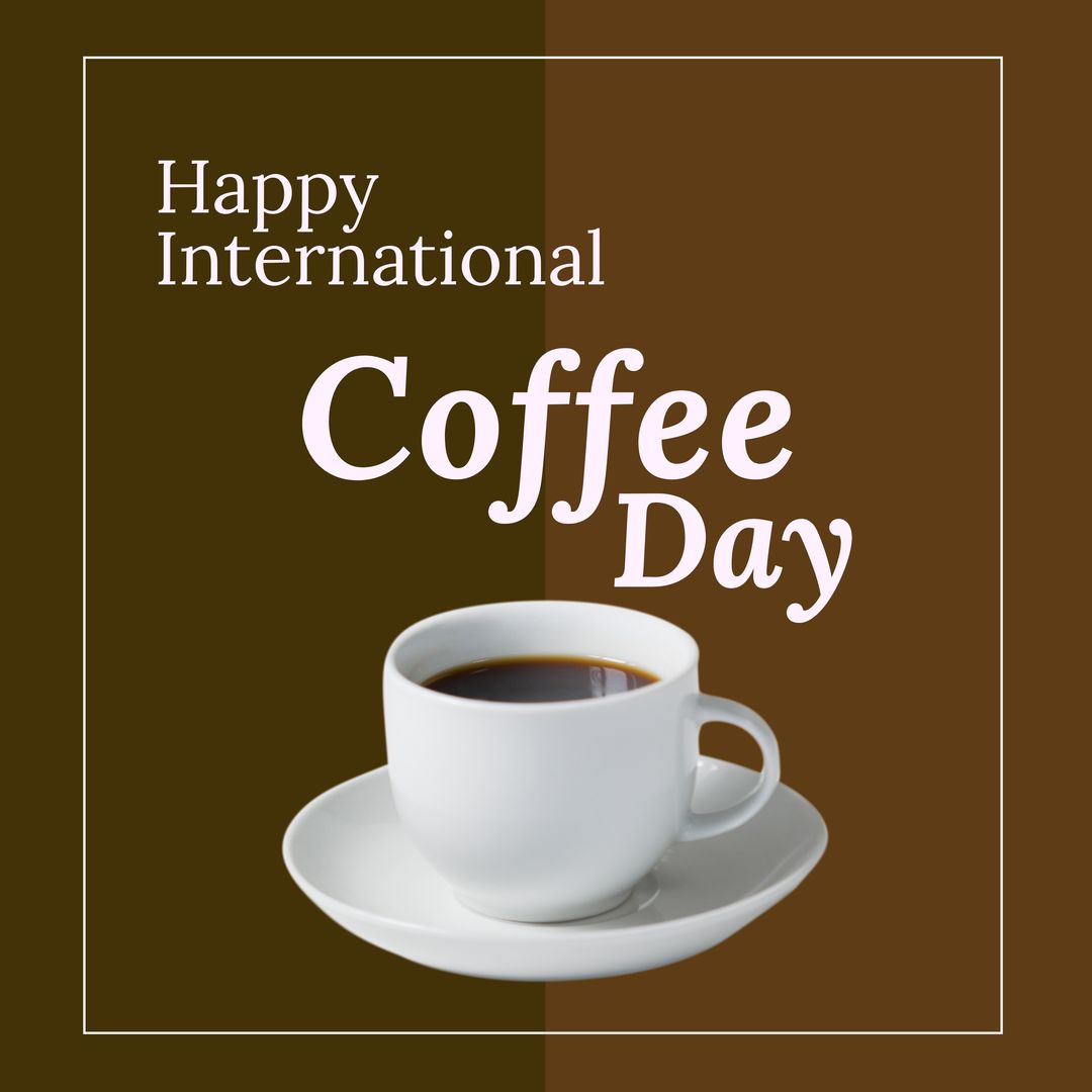 Happy International Coffee Day Greeting Card with Coffee Cup and Brown Background - Download Free Stock Templates Pikwizard.com