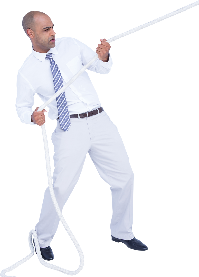 Confident Businessman Pulling Rope with Determined Expression on Transparent Background - Download Free Stock Images Pikwizard.com