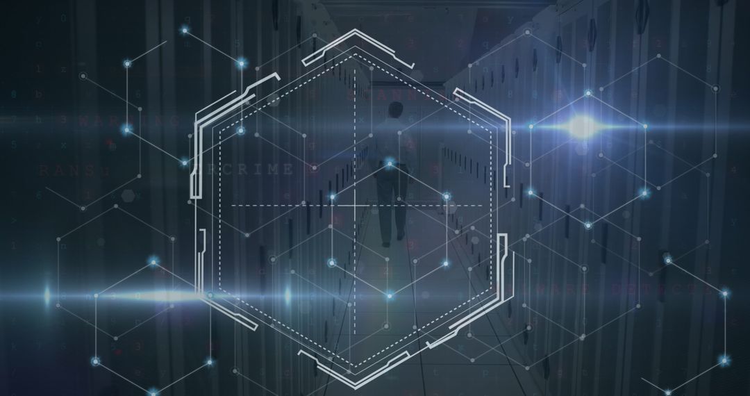 Futuristic Digital Networks in Data Center with Caucasian Worker