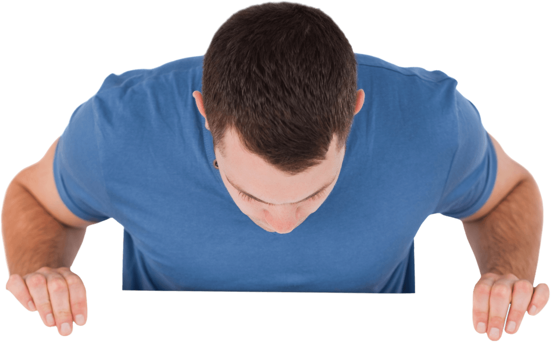 Man Leaning Forward with Focused Expression on Transparent Background