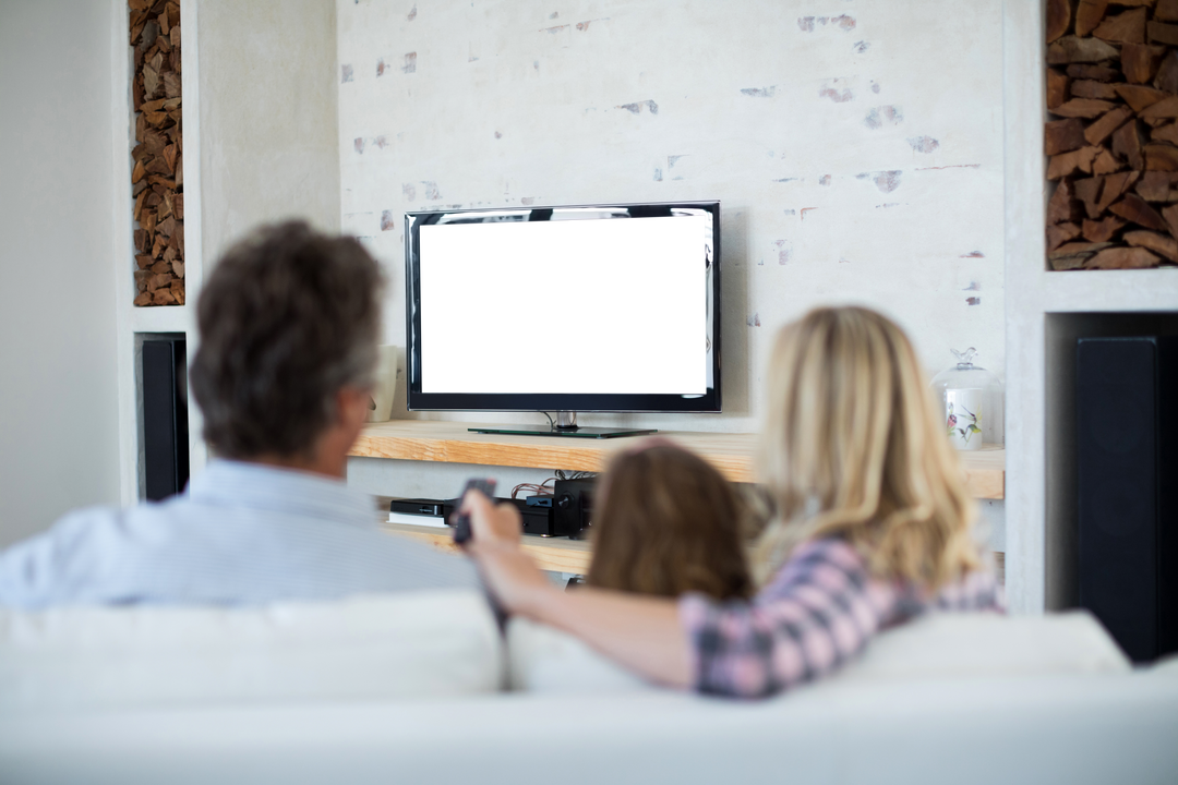 Family Watching TV in Rustic Living Room with Transparent TV Screen - Download Free Stock Images Pikwizard.com