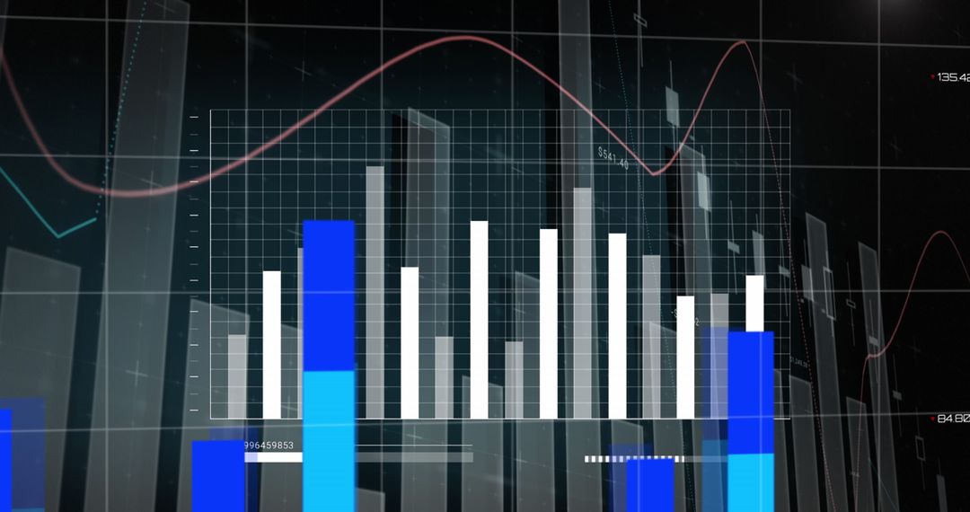 Futuristic Data Analysis with Bar Graphs and Charts Overlay